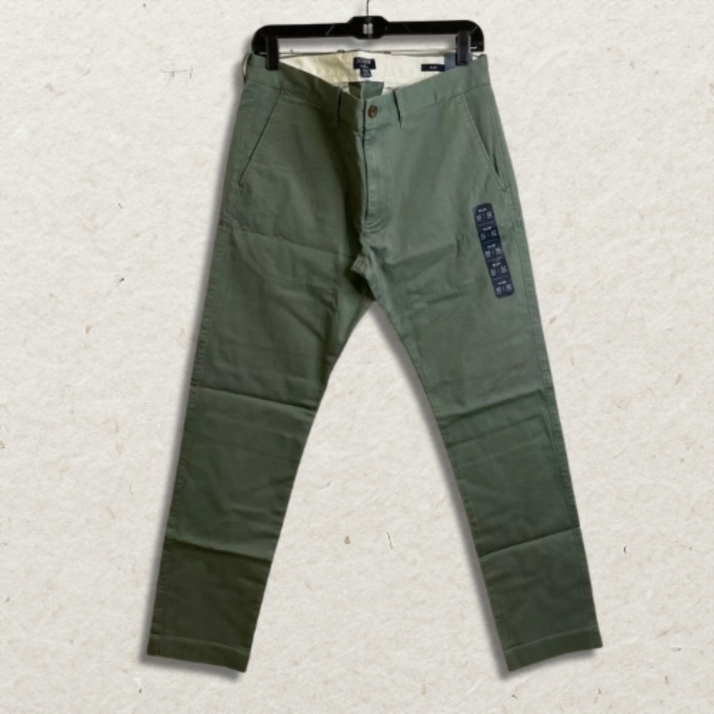 J Crew Slim Fit Pants Zip Fly Closure Comfortable Fit Olive Green Men's 29 NWT - Picture 3 of 11
